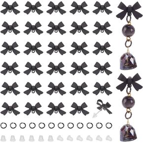 30Pcs Bow Earring Studs with Loop, Bowknot Post Black Bow Earring Finding 60Pcs Plastic Earring Backs 30Pcs Open Jump Rings Cute Stud Earrings Post for DIY Earring Jewelry Making Supplies
