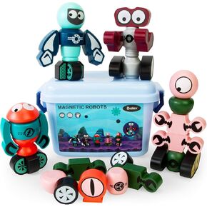 مجموعة Boley Magnetic Robot - 35 قطعة من ألعاب بناء المغناطيس التعليمي للذمر للأطفال - مجموعة بناء الروبوت الإبداعية مع مغناطيسات قوية وصندوق تخزين للبنين والبنات 3 وما فوق