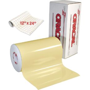 ORACAL 651 Gloss Cream Adhesive Craft Vinyl for Cameo, Cricut & Silhouette Including Free Roll of Clear Transfer Paper (6ft x 12")