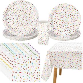 97 PCS Confetti Sprinkles مجموعة أدوات المائدة تشمل المائدة البلاستيكية 24 مناديل الورق المناديل 24 لوحات كبيرة 24 لوحات صغيرة 24 أكواب الورق لزخارف الحفلات الرشاش لوازم عيد ميلاد الزفاف