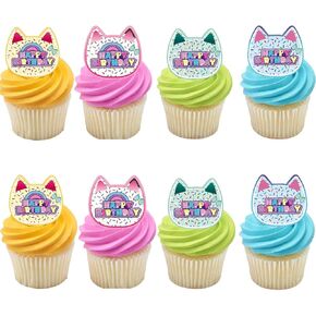 24pcs cat موضوع كب كيك أعلى القبعات الرسوم المتحركة Cat Dollhouse Decorations Cartoon Cupcake Cupcake لزينة حفلة عيد الميلاد