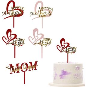 GERRIT 5 PCS CAKE DAY'S CAKE TOPPER RED RED GOLD HAPPY MOMENT CAKE TOPPERS ACRYLIL MIRROR CAK