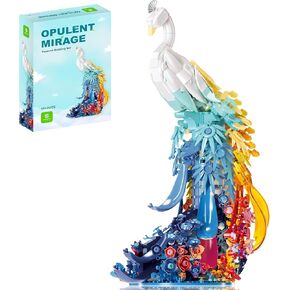 Peacock Building Sets Animal with Flowers Art and Light for Girls Women Adults Home Decor Collection