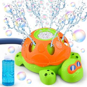 Splash Sprinkler & Bubble Machine for Kids, Outdoor Water Toys for Summer, Spinning Turtle Backyard Sprinklers with Bubbles, Attaches to Garden Hose Toddler Outdoor Toys