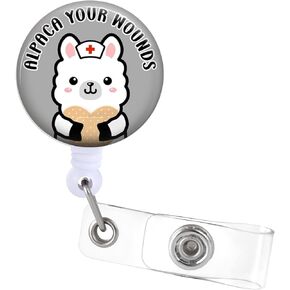 Alpaca Your Wounds Badge Reels Holder Retractable with ID Clip for Nurse Name Tag Card Funny Llama EMS EMT Nursing Doctor Teacher Student Medical Work Alligator Clip ZJK790