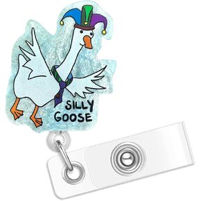 Today I Am A Serious Goose Blue Tie Badge Reel, Funny Duck Badge Reels Retractable, Name Badge Holder Reel ID Clip, Cute Animal Pediatric Decorative for Nurse Nurses Office Worker Teacher Student