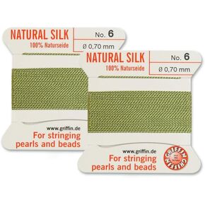 2 PCS Griffin Natural Silk Cord Beading Thread and Needle Size 6 Jade Green Color