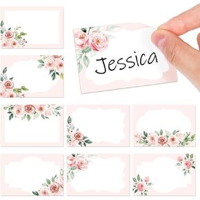 240Pcs Floral Label Stickers Pink Rose Flower Jar Tag Stickers 8 Design Spring Blank Self-Adhesive Paper Label Decals for Classroom Desk Kitchen Sauce Bottle Jar, 3 x 2 Inch