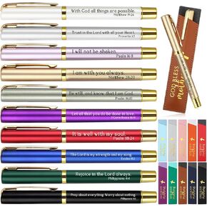 Spakon 20 Set Mothers Day Gifts for Church God Bless Mothers Bible Verse Pens with Leather Pen Holder Sleeve Faith Based Gift for Women Office Christian Church Favor