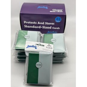 1 Box of 600 Counts -12packs Green Color Front Glossy Standard Card Sleeves Toploaders for Trading Cards, Collectable Gaming Cards, MTG Cards, L5R, TCG, Baseball, Rugby, Football Card