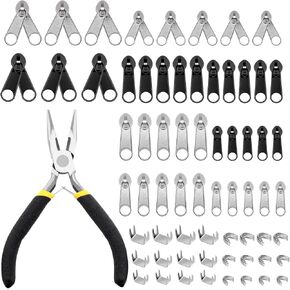 Hilitchi 85pcs Zipper Repair Kit - سحرة سبلوي ، شريط التمرير ، توقف وتثبيت الزلاس - جاكيت وإصلاح معطف