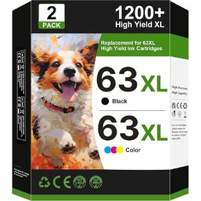 خراطيش حبر 63XL أسود ولون بديل لـ HP INK 63 لـ HP 63XL حبر الحبر كومبو حزمة العمل لـ OfficeJet 3830 4650 5255 5258 5200 ؛ Envy 4520 4512 4510 ؛ Deskjet 1112 2130 3630 (2 Pack)