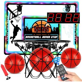 Mini Basketball Hoop داخلي فوق الأبواب مع مصابيح LED ، لوحة النتائج الإلكترونية وأصوات الهتاف والتحكم عن بُعد-مجموعة كرة السلة التفاعلية للأولاد والأطفال الذين تتراوح أعمارهم بين 6-12 | هدية عيد الفصح وعيد الميلاد