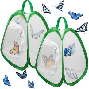 2pcs butterfly net ، جهاز الماسك القابل للطي للأطفال للأطفال مع كاترفيلارات الحية ، اليرقات الحية لفراشات مجموعة الفراشة المنزلية المنزلية