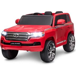 Hetoy Kids 12V ركوب اثنين من المقعدين على شاحنة السيارة ، مرخصة تويوتا لاند كروزر بطارية مركبة كهربائية تعمل بالطاقة للأطفال مع التحكم عن بعد الوالدين ، 2 محركات ، 3 سرعات ، الموسيقى ، القرن ، مصابيح LED ، أسود