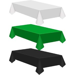 Patelai 12 PCS Green Black White Tableroth 54 "× 108" يمكن التخلص من التخلص من ألوان البلاستيك المائدة البلاستيكية أغطية طاولة مستطيل ملونة لزواج أعياد الميلاد للذكرى السنوية