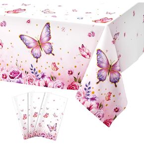 3 PCS Butterfly tablecloth عيد ميلاد ديكورات حفلات الفتيات من البلاستيك الملقب المائدة المائدة أغطية طاولة مستطيلات للاستحمام الربيع لأمهات زفاف عيد الفصح أمهات الشاي يوم الشاي ، 54 × 107 بوصة