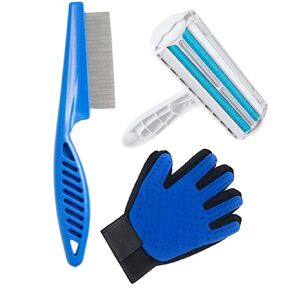 Ultimate Pet Kit - فرشاة إزالة الشعر للحيوانات الأليفة - قفازات الاستمالة للحيوانات الأليفة - Pet nit comb - حلك النهائي لجميع مشاكل الحيوانات الأليفة - مجموعة أدوات العناية بالكلاب - Cat Grooming Kit