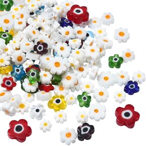 200 Pcs Daisy Beads Lampwork Beads Flower Mixed Handmade Millefiori Glass Beads Sets for DIY Jewelry Making Crafts