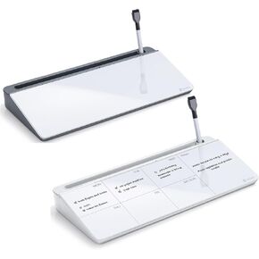 Desktop Glass Whiteboard Gray and White with Weekly Planner, Varhomax Desk Organizer Solution for Home Office School Art Beauty Supplies