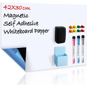CUHIOY Dry Erase Self Adhesive Magnetic Whiteboard Sticker on Any Smooth Surface, Stain Resistant 17x12 Fridge Whtieboard Magnet Sheet, Used as Weekly Meal Planner Reminder Notice 3 Marker Pens