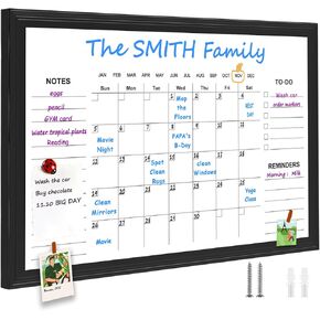 Whiteboard Calendar, 24" × 36" Magnetic Dry Erase Board Calendar, Monthly and Weekly White Board, Family Planner(Family-BB-6090-new)