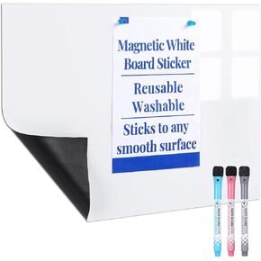 Magnetic Dry Erase Board, 16 x24 Inches Reusable White Board Sticker with Markers and Magnets, Whiteboard Wallpaper for Fridge and Wall, Dry Erase Paper for Kids, Kitchen, Office, Classroom