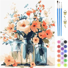 MXJSUA Flowers in Vases Paint by Number Kits for Adults Beginner, Flowers Paint by Numbers Kit On Canvas Adults' Paint-by-Number Kits DIY Oil Painting Kits for Gift Home Wall Decor 16x20 Inch