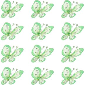 Patikil 12pcs الفراشات للحرف اليدوية ، 2.2 "شبك سلك بريق الفراشة الفراشات العضوية لديكور ديكور المنزل ديكورت ملابس الزفاف ، الأصفر الفاتح