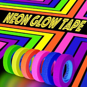 Neon Gaffer Cloth Tape, 6 Tiny Rolls 0.4inch x 16.5 ft UV Blacklight Glow Party Supplies, UV Reactive Gaffers Tape for Neon Party Decorations