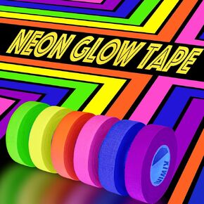 Neon Gaffer Cloth Tape, 6 Tiny Rolls 0.4inch x 16.5 ft UV Blacklight Glow Party Supplies, UV Reactive Gaffers Tape for Neon Party Decorations in Kuwait