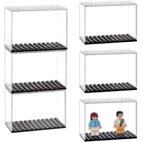 OLYCRAFT 6Pcs Stackable Mini figure Display Box 3.8x1.9x2.7 Inch Collection Minifigure Storage Plastic Minifigure Display Case with Black Base Clear Display Case for Minifigure