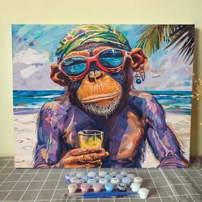 Monkeys Play The Guitar Paint by Numbers Paint by Numbers Kits for Adult Abstract Pigment in Gift Box Music Perfect for Gift Home Wall Decor Without Framed 16''W x 20''H