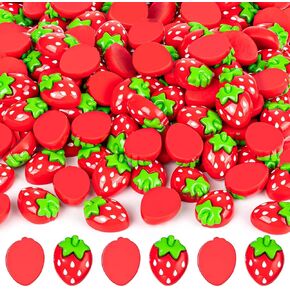 100 Pcs Mini Resin Strawberry Charms, Cute Flat Back Strawberry Beads Bulk Embellishments for DIY Crafts, Scrapbooking, Hair Clips, Photo Frames, Phone Cases, Jewelry Boxes, Stationery Boxes