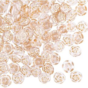 OIIKI 200PCS 13mm Gold Edge Rose Buttons, Transparent Rose Flower Acrylic Sewing Buttons, Clear Fastener Floral Buttons with Gold Bordering Decorative Supplies for Handmade Art Crafts