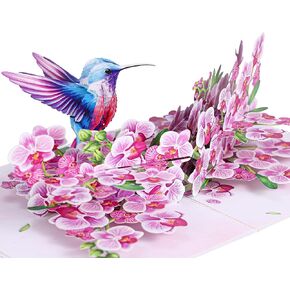بطاقة عيد أمهات الطيور الطنانة ، بطاقة عيد ميلاد 3D Purple Orchid للنساء ، أمي ، هدية مثالية لعيد الميلاد ، يوم الأم ، شكرًا لك ، تفكر فيك ، كل مناسبة للأم ، أختها ، الجدة ، الابنة