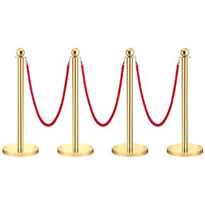 Velvet Ropes and Posts 6pcs, 5 ft Red Velvet Rope Crowd Control Barriers Gold Stanchions Post with Ball Top, Red Carpet Poles for Red Carpet, Parties, Wedding, Exhibition