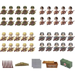 105 Pieces WW2 Building Set Action Figures, Army Combat Playset Mini World W2 Figures, American German British French Minfigures Battle Figures Block Toy Military Weapons Accessories for Kids