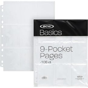 BCW Basics 9 Pocket Card Pages - 106 Count | Card Sleeves Binder Sheets for Trading and Sports Cards | Over 100 Card Pages | Page Protector Sheets for Standard Collectible Cards