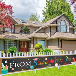 From Student to Teacher Decorations 2025, Colorful From Student to Teacher Yard Banner for Teacher Graduation Party Decorations Class of 2025 Congrats Grad Porch Sign Decor