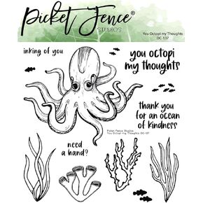 You Octopi My Thoughts Clear Stamp Set, Ocean Theme with Seaweed