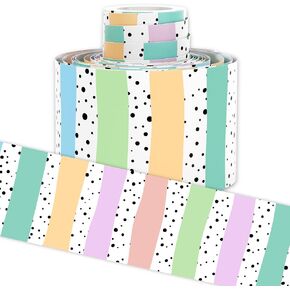 Whaline 32.8ft Summer Classroom Bulletin Board Borders Dusty Blue Color Dot Strip