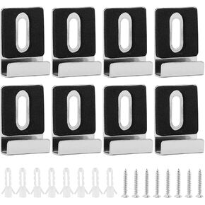 8pcs Metal Mirror Holder Kit with Screws, Rubber Pads, Hooks and Brackets - Heavy Duty Mirror Hanger for Frameless Wall, Tile, Billboard Display (Silver)