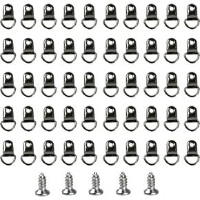 D-Ring Picture Hangers with Screws - Bulk Pack of 50 - Small Single-Hole D Hooks for Secure Frame Hanging ,0.98IN*0.59IN Silver