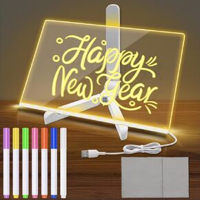 11.8in × 7.9in LED Note Board with Colors, Rewritable Large Luminous Acrylic Message Board Light Up with Stand Adjustable and 7 Colors Pens