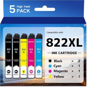 822XL Ink Cartridges Remanufactured for Epson 822XL Ink Cartridges Combo Pack 822XL Black for Epson 822 822 XL T822 for Workforce Pro WF-4833 WF-4834 WF-3820 WF-4820 WF-4830 (5 Pack)