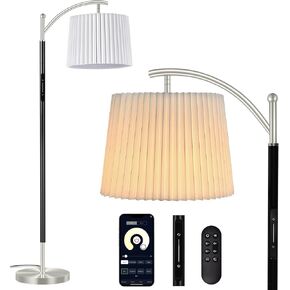 مصباح أرضي ، مصباح أرضي LED مع التطبيق والتحكم عن بُعد واللمس ، درجات حرارة ملونة بدون خطوة ، سطوع ، مصباح طويل القامة مع عاكس الضوء المطوي لغرفة المعيشة ، غرفة نوم ، مكتب (الذهب الأسود)