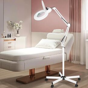 10X Magnifying Floor Lamp with Light, 5 Wheel Rolling Base Esthetician Light, 2200 Lumens Infinite Warm & Cold Dimming LED Magnifier, Standing Mag Lamp for Sewing Drawing Crafts Facial Lash Nail