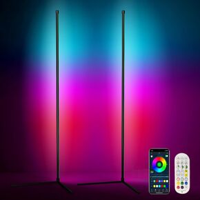 2 Pack RGB Corner Floor Lamp, Color Changing With Remote & Bluetooth APP Control, Music Sync Modern Lighting, 16 Million Dimmable Standing Lamp for Living Room, Bedroom