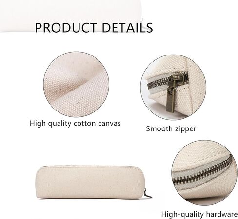 Canvas Pencil Case Cotton Canvas and Simple Multifunctional Pencil Bag Zipper Portable Storage (Beige) in Saudi Arabia
